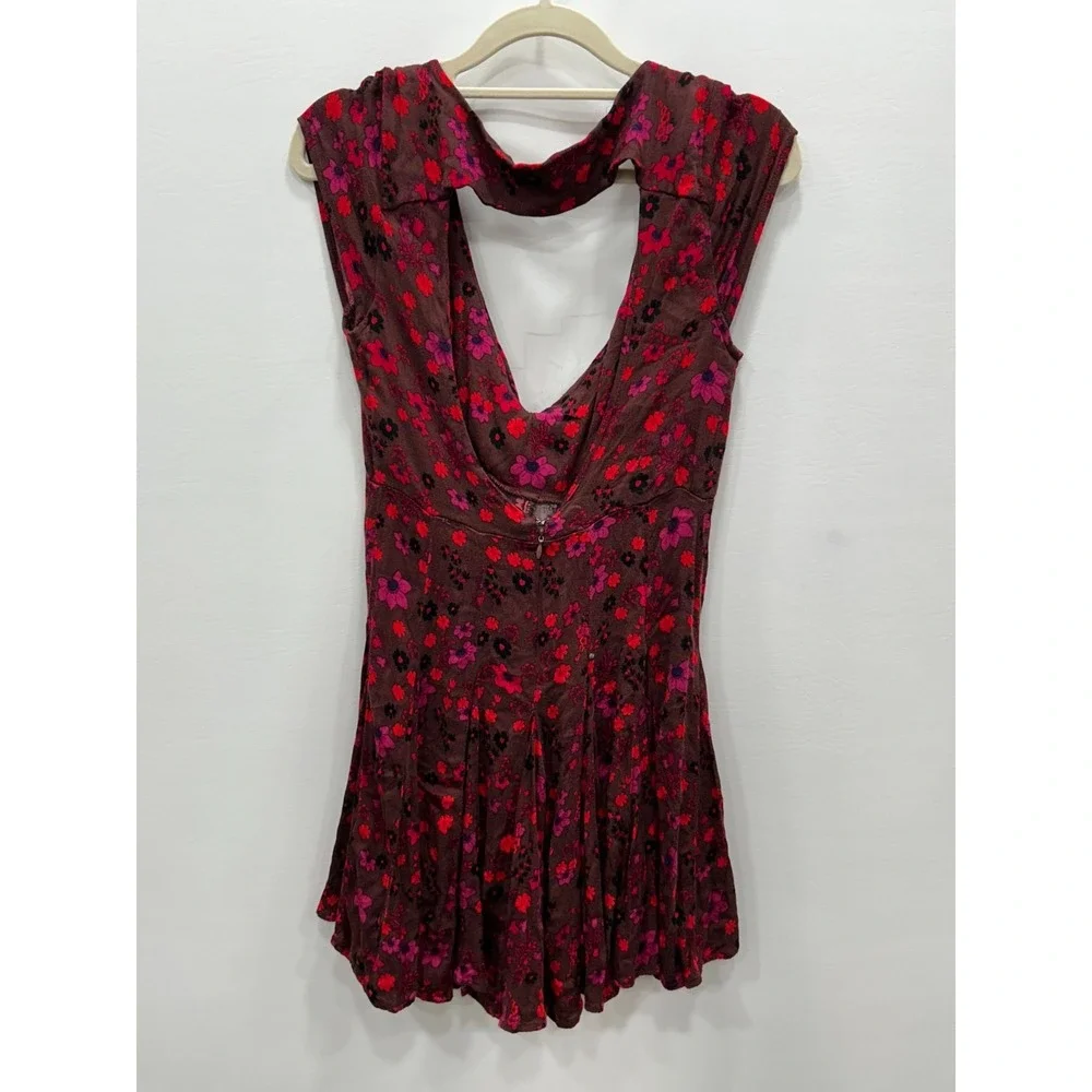 Free People It Takes Two Wrap Dress Womens XS Red Floral Tie Front Boho Romantic